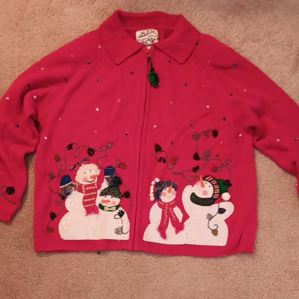 Charming Pink Snowman Cardigan